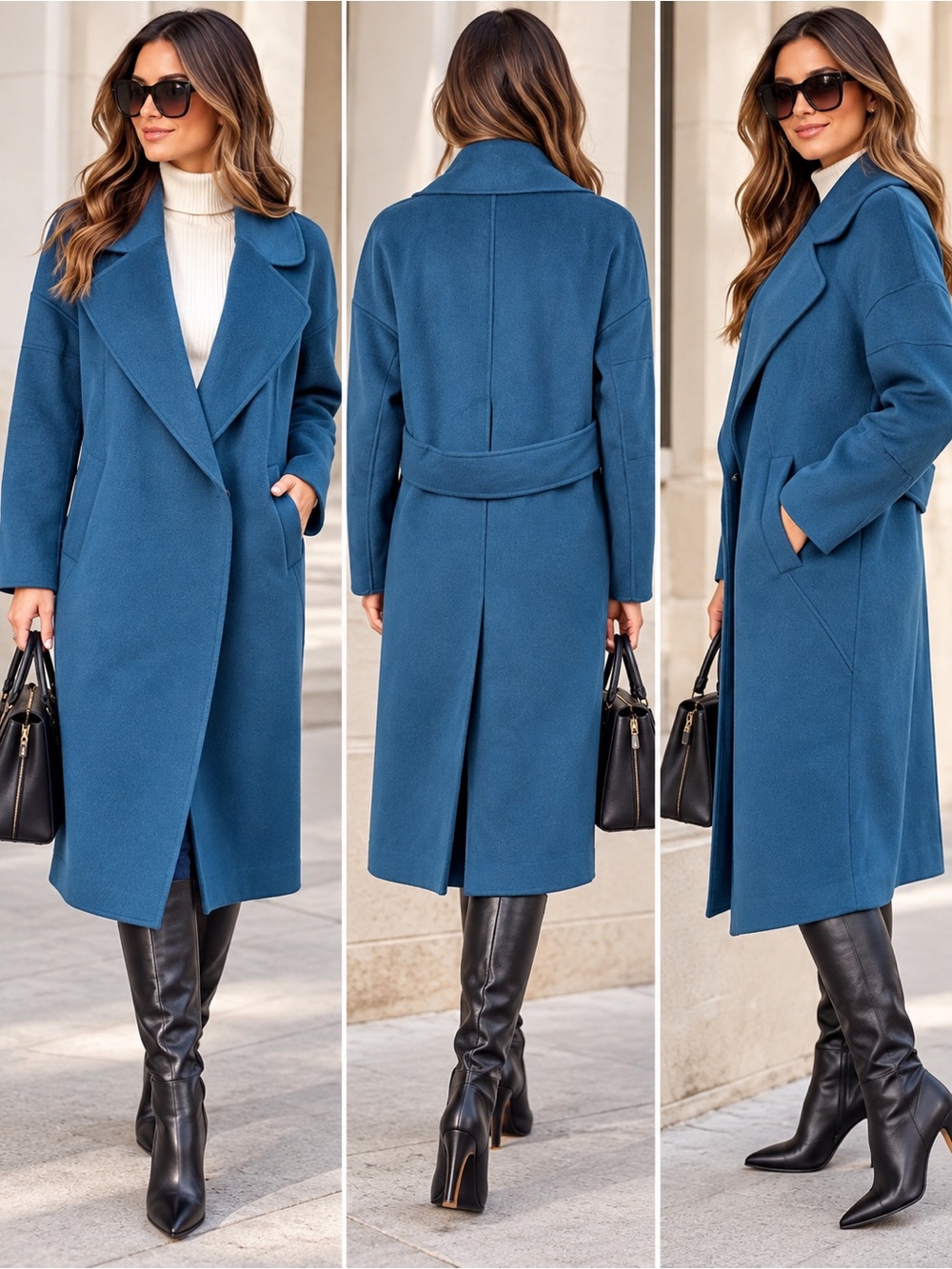 7 For All Mankind Teal Blue Wool Blend Long Trench Coat Women’s Size Small